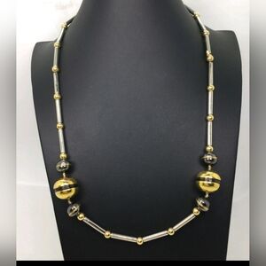 Vintage Anne Klein For Accessorcraft Mixed Metal Beaded Necklace 24" EUC